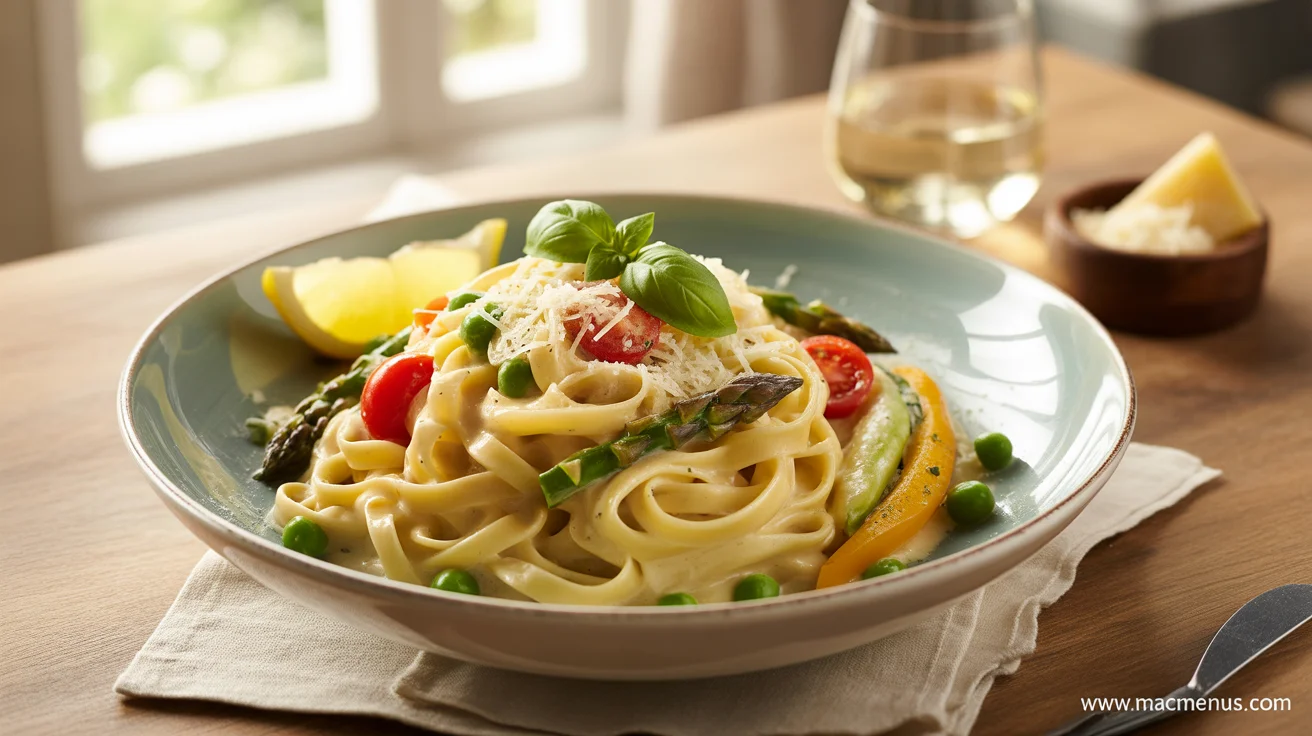 Creamy Pasta Primavera With Fresh Vegetables and a Silky Cream Sauce